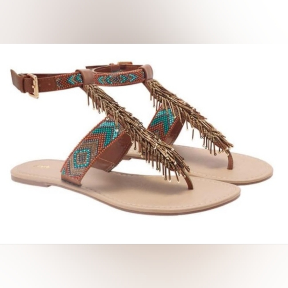 Womens Sz 9 Avon Mark Sandals Bead Fringe